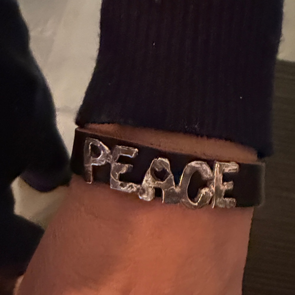 Island Cowgirl Brown Leather Bracelet with hand cast silver Peace Letters